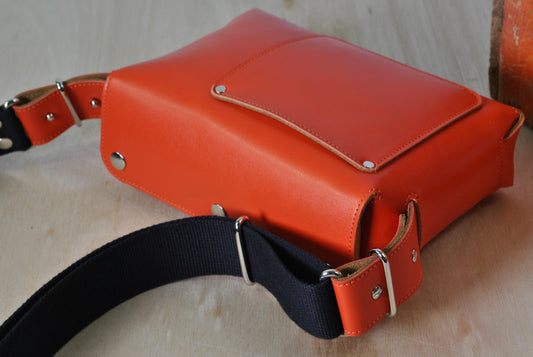 Orange Leather Crossbody Bag Casual Everyday Carry