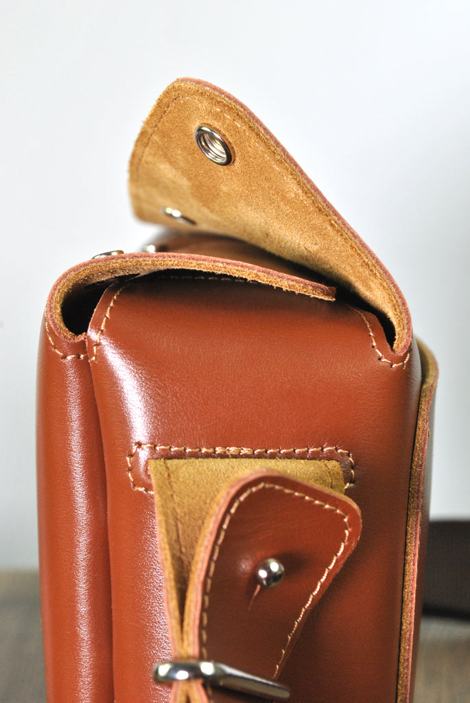 Tan & Red Leather Crossbody Bag Casual Everyday Carry
