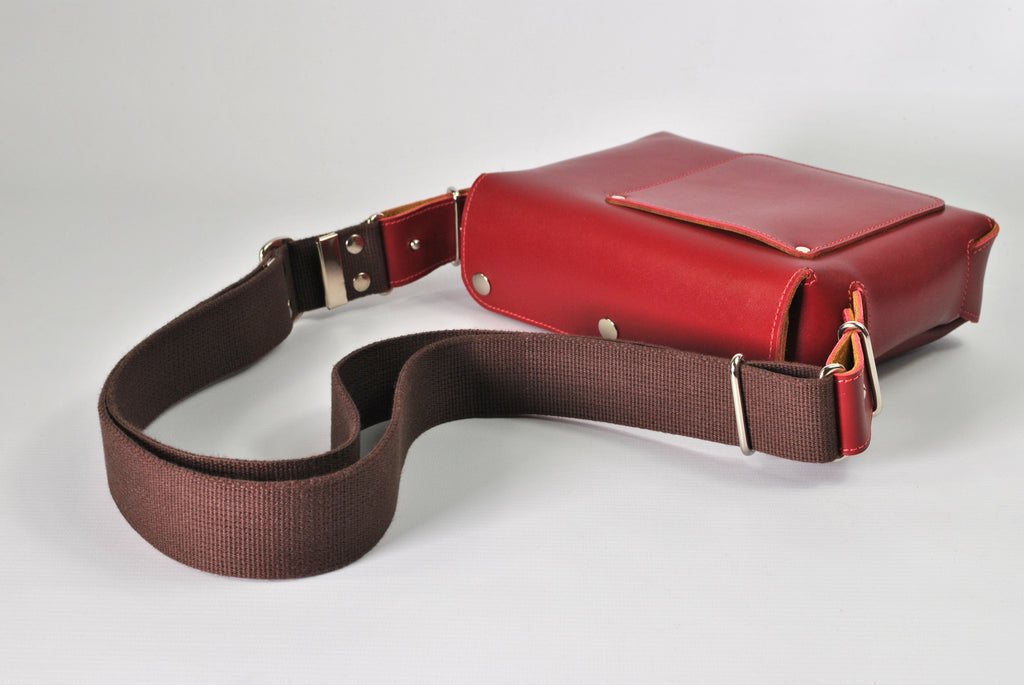 Red Leather Crossbody Bag Casual Everyday Carry